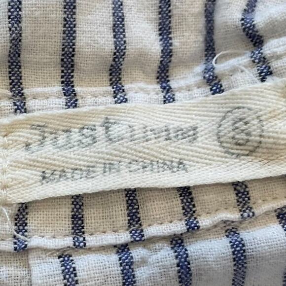 Blue & White Stripe Linen Blend Long Sleeve Roll-Tab Button Down Shirt, Size S - Picture 7 of 12